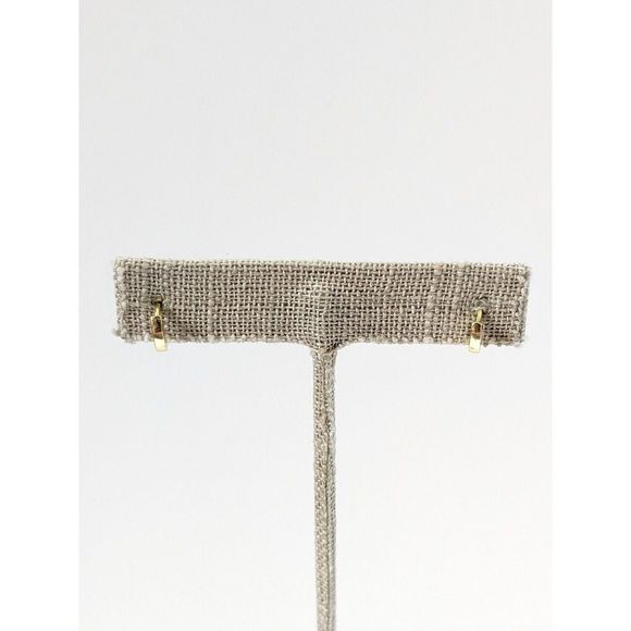 Small White CZ Stone 925 Sterling Silver With Gold Tone Finish Huggies Earrings - Picture 7 of 8